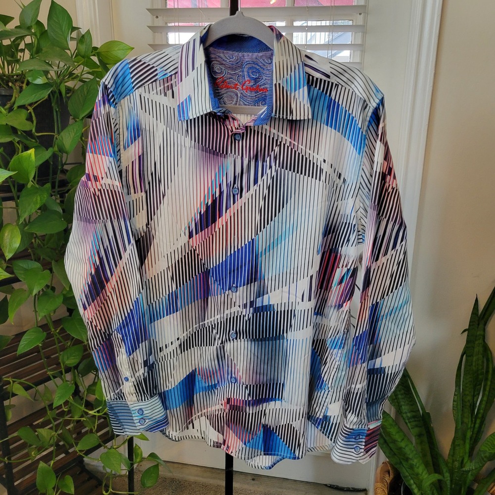 Robert Graham Mens Classic Fit Geometric Abstract Print Button Down Shirt L